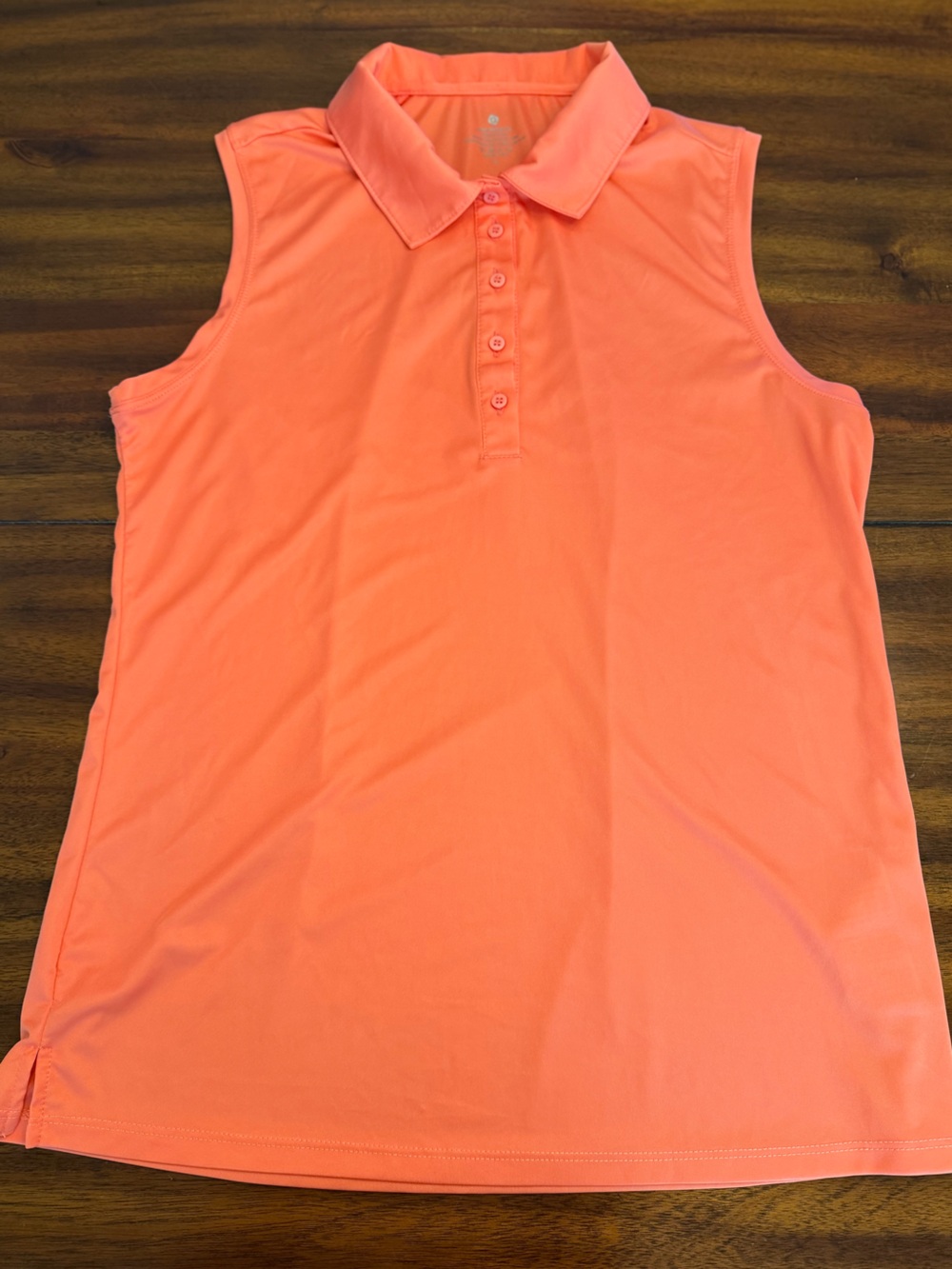Sleeveless Polo Top in Bright Coral-Orange